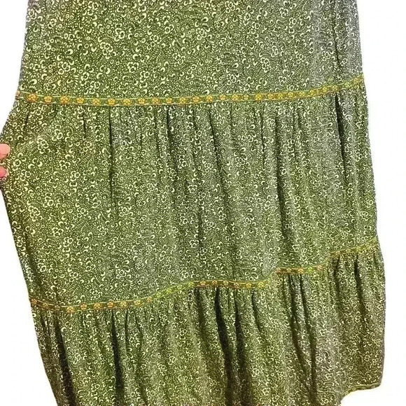 J.Jill Green Grass Fern Ditsy Tiered Mixed Print Maxi Dress Size Small Stretch - Picture 7 of 9